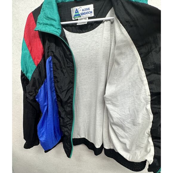 Vintage 80s 90s Windbreaker Size Large Active Sensations Track Suit Jacket Black - Picture 8 of 9